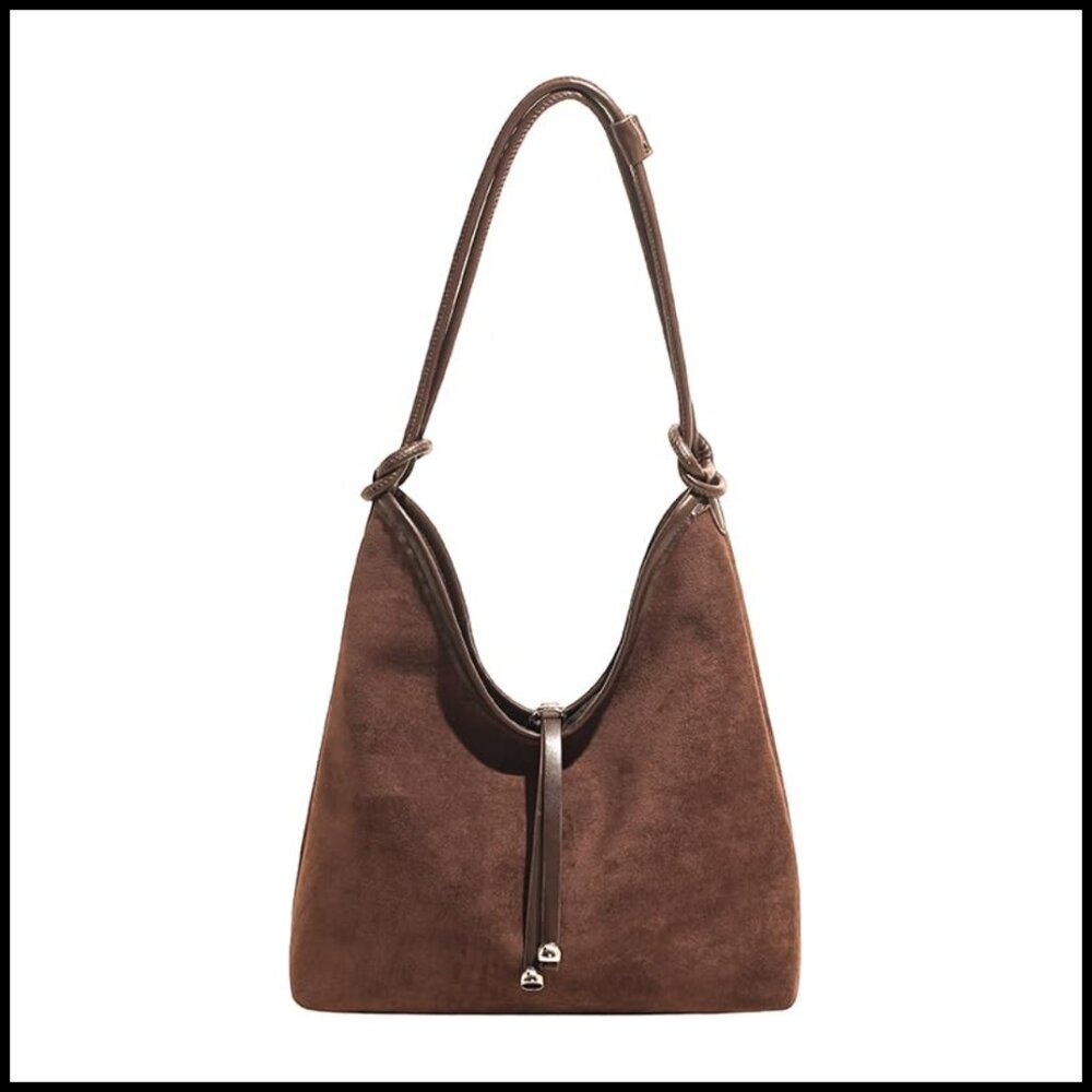 Brown Suede Hobo Shoulder Bag - Women